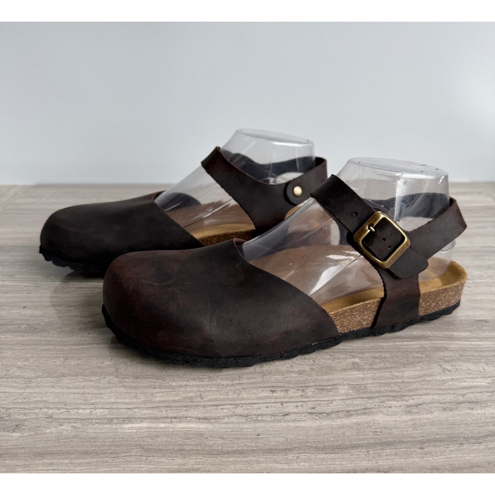 Celtic & Co Clogs Waxed Leather Dark Brown Boho Sustainable Comfort EU 40